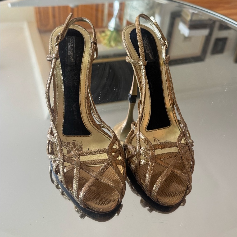 Vintage Dolce and Gabbana Gold Strappy Women's Heels